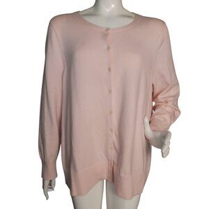 LANDS END Cardigan Sweater, 2X, Pastel Pink, Smooth Knit, Buttons, Long sleeve